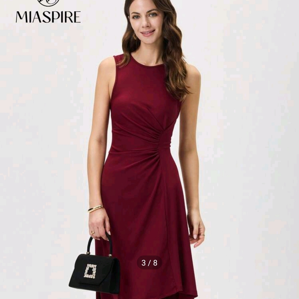 Beautiful Burgundy Ruched Side Solid A-Line Dress
